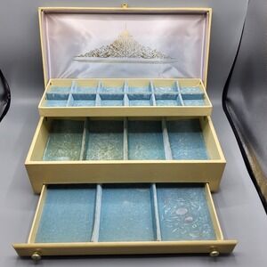 Lady Buxton Cream Jewelry Box Womens Vintage MCM 3 Tier Blue Velvet Lining
